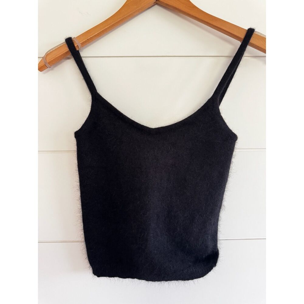 Vintage Y2K Plaid Label RALPH Lauren Black Angora Rabbit Hair Fuzzy Cami Tank S